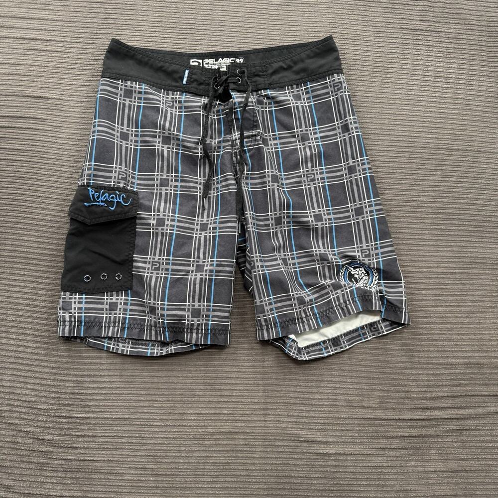 Pelagic‎ Marlin Boardshorts Men 32 Polyester Check Beach Weekend Vacation